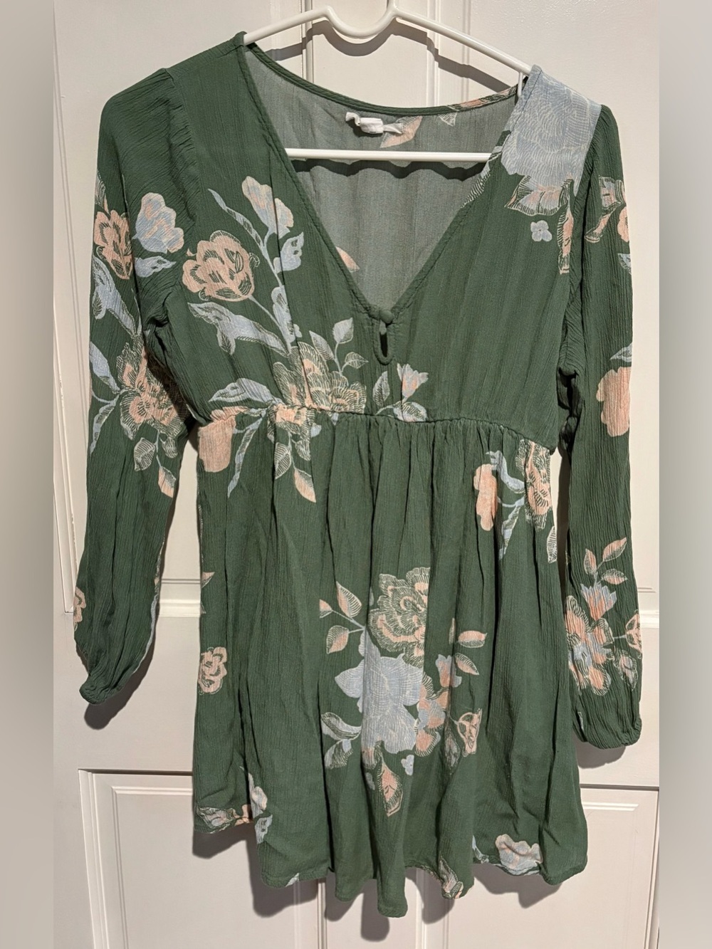 O'Neill Sage Green Floral Long Sleeve Mini Dress, Size Small